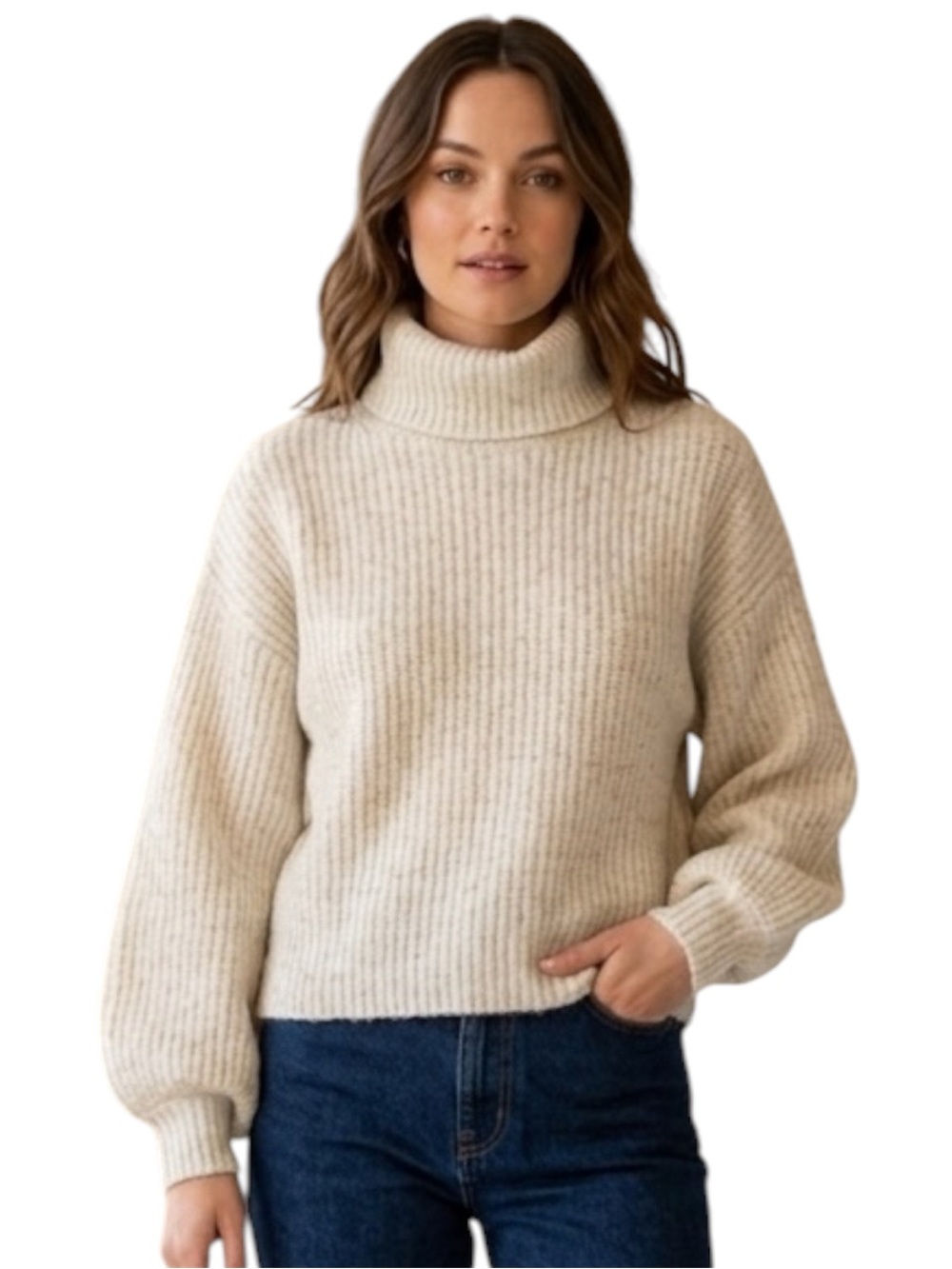Esqualo Grey Heathered Chunky Knit Turtleneck Oversized Sweater Size Xsmall